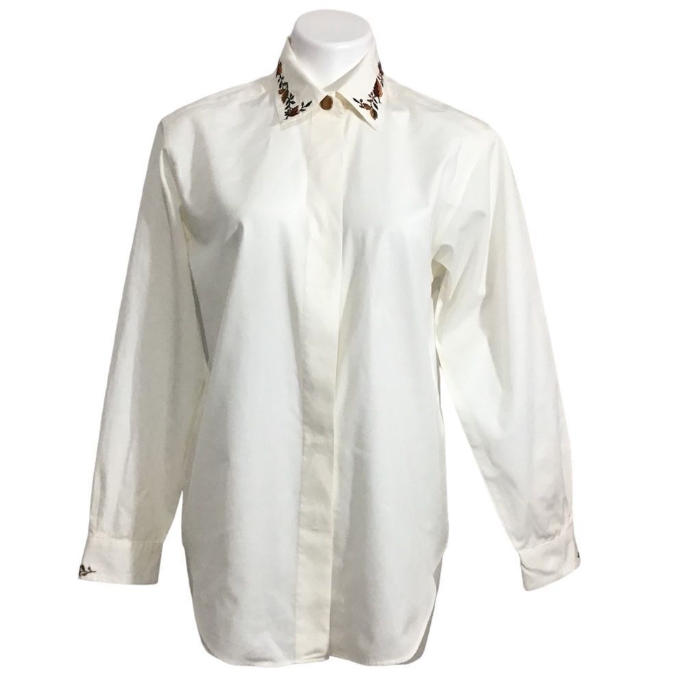Pendleton Vintage White Oversized Satin Long Sleeve Button Down Blouse Size 8
